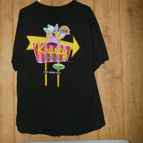 The Simpsons  Krusty The Clown Black Tshirt Burger Fast Food Logo   Mens X-Large - Picture 1 of 8